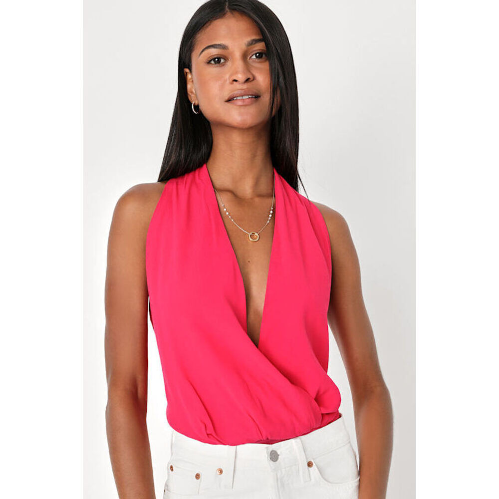 Lulus Sultry Aesthetic Hot Pink Backless Bodysuit - Size M